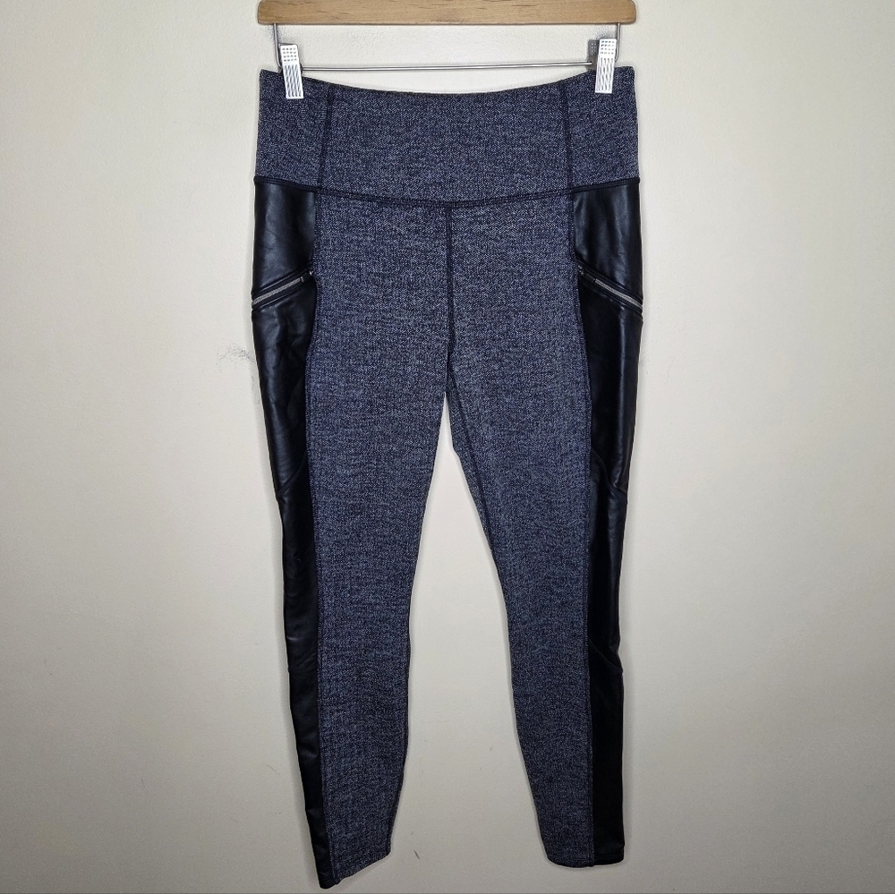 Athleta Herringbone Luxe Metro Drifter Leggings Faux Leather Side Panels
